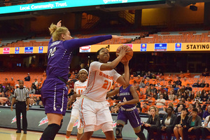 Freshman Desiree Elmore goes up for a layup. She had a career-high 15 points. 